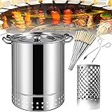 ZOLPINL Smoker-Holzkohlefass-BBQ-Grill, vertikaler Hängegrillofen, Edelstahl-BBQ-Grill-Netzfass mit 50 Spießen, rollbarem Grillkorb, Camping-Grillgestell fürs Camping