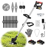 CONENTOOL 600W Akku Rasentrimmer Mit 2X 2000Ah Akku, 21V Rasenkantenschneider Mit 4 Arten Von Schneidklingen, 8500rpm/min Freischneider Mit Hilfsgleitrad, Teleskopstab Motorsense (2025)