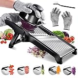 Masthome 5-in-1 Gemüsehobel Mandoline, Verstellbar Edelstahl Gemüsereibe, Reibe für Gemüse, Multifunktion Gemüseschneider mit Schnittfesten Handschuhen, Obst, Kartoffeln, Tomaten, Zwiebeln