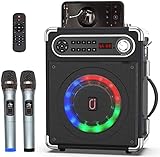 JYX Karaoke Anlage mit 2 drahtlosen Mikrofonens, Tragbares PA-System Karaoke Lautsprecher Höhen/Bass und LED-Licht, Unterstützt TWS, USB/TF/FM-Radio, Rec, Versorgung für Party,Draußen,Drinnen