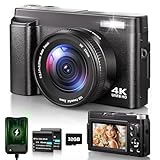 Digitalkamera 4K, 48MP 16X Autofokus Digitalzoom Fotokamera, 3 Zoll 180° Flip LCD Screen HD Kompakte Vlog Kamera mit Ladestation, 2 * 800 mAh Akkus, 32GB Karte für Anfänger, Kinder