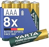 VARTA Batterien AAA, wiederaufladbar, 8 Stück, Akku, Power on Demand, 1000 mAh Ni-Mh, vorgeladen, sofort einsatzbereit [Exklusiv bei Amazon]