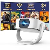 [Built-in Apps]Beamer, E-Fokus/Auto Trapezkorrektur Mini Beamer 4K Native 1080P, WiFi Buetooth Tragbar Beamer 50% Zoom 270°Drehbar Projektor für Heimkino/Outdoor, Kompatibel Mit Laptop/Smartphone/Maus
