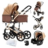 Doraystar Kinderwagen 3 in 1, Kombikinderwagen 3 in 1 mit Zwei Umkehrbaren Schiebemodi, Kinderwagen Set mit Ein-Klick-Faltdesign, Kinderwagen Komplettset Rahmen Aluminiumlegierung (588 Khaki)