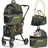 PAWZIDEA Doppel-Katzen-Kinderwagen für kleine/mittelgroße Hunde mit abnehmbarer Tragetasche, Sicherheitsgurt, Hundeautositz, faltbarer Hunde-Jogger-Kinderwagen