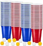 ZLPBAO 100 Partybecher Plastikbecher cups Set Mehrweg Becher mit 12 pcs pong Partybecher 500 ml Partybecher Kunststoff Red Blue Cups Wiederverwendbar Plastikbecher Getränkebecher