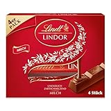Lindt Lindor Vollmilch Sticks, Vollmilch-Schokolade, Schokoladenriegel im Multipack, 4 Sticks, 100g