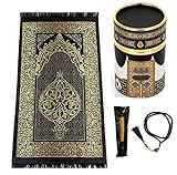 Imani Aksa Geschenkbox mit Miswak -Muslimische Islamicher Geschenke mit Gebetsteppich, Misvak und Gebetskette- Seccade- Gebetsteppich-Prayer Rug- Sajadah- Islamischen-Namaz- Janamaz- Islam (Black 1)
