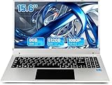 Hcjip Laptop 15,6 Zoll, 12 GB RAM 512 GB SSD Laptop, Celeron N5095 Quad-Core-Prozessor, FHD 1080P, USB 3.0, Mini HDMI, TF, Bluetooth, WLAN (Silber)
