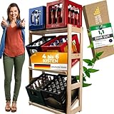 STAHLMANN® Getränkekistenregal für 4-6 Kisten [GEEIGNET FÜR Jede KISTENSORTE] - inkl. multifunktionale Ablage - Robustes Getränkeregal aus hochwertigem Kiefernholz - Standfestes Kistenregal