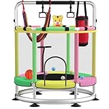 440lbs Blinworld Kindertrampolin mit Netz – 140 cm Mini-Trampolin für Kinder, 200 kg Belastung, Indoor Outdoor Trampolin mit Turnstange, Boxsack und Spielzeug