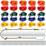 ZENFUN 25 Packs Klettergriffe für Kinder und Erwachsene, Kletterset für Den Innen und Außenbereich, Mehrfarbige Kletterwandgriffe mit Befestigungsmaterial, Knotenseil und 25 Griffen