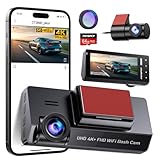 Dashcam Auto Vorne Hinten 4K+1080P,Dash Cam mit CPL Filter,AutoKamera 360° mit 64G SD Karte,5GHz WiFi Dashcam,3.69' IPS Bildschirm,Nachtsicht,170°Weitwinkel,G-Sensor,Loop-Aufnahme,Parküberwachung