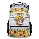 GiftRomance Personalisierter Highland Cow Rucksack mit Namen, Leichter Schulrucksack 42cm für Mädchen, Kinderrucksack für Grundschule und Freizeit, Tiermotiv Schultasche Kinder