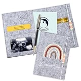 MINISONA Mutterpass Hülle aus Filz – Mit Fächern für deutschen Mutterpass, Ultraschallbild, Versichertenkarte und Impfpass,Geschenk für Schwangere und Zukünftige Mütter (Hellgrau)