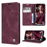 RuiPower Handyhülle für Samsung Galaxy A71 Hülle Premium PU Leder Flip Wallet Case Klapphülle Klappbar Lederhulle Stoßfest Silikon Bumper Schutzhülle Tasche für Samsung Galaxy A71 4G - Wein Rot