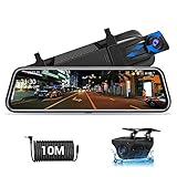 Jansite Spiegel Dashcam mit Rückfahrkamera 10'' Touch Screen Full HD 1080P Autokamera Rückfahrkamera mit 10 Meter Kabel, 170° Weitwinkel-Nachtsicht Weitwinkel mit Loop-Aufnahme und G-Sensor