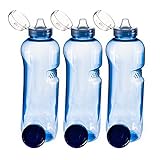 HDmirrorR Trinkflasche 3 x 1 L Wasserflasche Tritan BPA frei + 3 x Trinkdeckel Flip Top