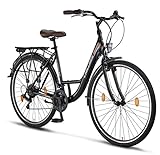 Chillaxx Bike Strada Premium City Bike in 26 und 28 Zoll - Fahrrad für Mädchen, Jungen, Herren und Damen - 21 Gang-Schaltung - Hollandfahrrad Citybike (28 Zoll, Schwarz V-Bremse)