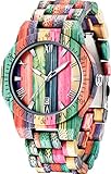 Tiong Herren Holzuhr Bunte Bambus Handgemachte Holzuhren Analoge Quarzuhr für Männer Verstellbar Holz Leichte Armbanduhr
