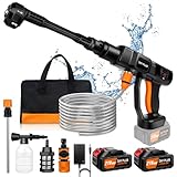 Huini Akku Hochdruckreiniger,45bar Mini Hochdruckreiniger2X3000mAh Batterie,180°verstellbare Düse,5M Schlauch, verwendet für Auto Autowäsche,Reinigung und Blumenbewässerung