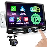 Wireless CarPlay Doppel Din Radio mit DAB+ Wireless Android Auto, 10 Zoll Bildschirm Android 12 Autoradio Car Play Display Bluetooth 8 Core WiFi 4G GPS AM/FM RDS Auto Radio mit Rückfahrkamera 2Din