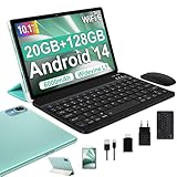 fezawio Android 14 Tablet 10 Zoll 20GB RAM+128GB ROM, Acht Kerne Tablet WiFi 6, 6000mAh, (1TB TF) Tablet mit Tastatur und Maus+EIN Jahr Bildschirmversicherung -(grün)