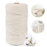 Posan Makramee Garn 3mm x 300m, Natur Baumwollgarn ohne Chemie, Macrame Cord für DIY Handwerk Basteln Wandbehang Blumenampel Pflanze Aufhänger Stricken (Beige)