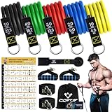 COFOF Widerstandsbänder Set, 5 Fitnessbänder Expander Tube Bands, Fitnessband mit Großem Griff Knöchelriemen Türankerbefestigung Tragtasche, Ideal für Pilates Krafttraining Physiotherapie
