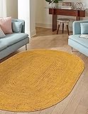 Unique Loom Geflochtener Jute-Teppich – Dhaka (90 x 152 cm, oval, Gelb)