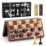 Gibot Magnetisches Schachspiel-Set, 2 in1 Schach und Dame, 23.3x23.3cm Reiseschachbrett, Klappbar, Ideal für Kinder und Erwachsene, Drinnen, Draußen, auf Reisen