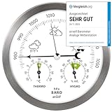 Wetterstation analog aus Edelstahl mit Barometer, Thermometer und Hygrometer für innen und außen