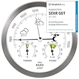 Wetterstation analog aus Edelstahl mit Barometer, Thermometer und Hygrometer für innen und außen