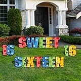 Sweet Si6 Yard Dekoration – Sweet 16 Buchstaben Rasendisplay – 27 Heringe (mehrfarbig)