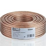 DCSk BLca 50m 2x2,5mm² Lautsprecherkabel CCA I Boxenkabel isoliert transparent mit Polaritätskennzeichnung I LS-Kabel als Meterware für Stereoanlage etc.