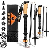 ALPENFUX® Premium Wanderstöcke faltbar, Trekkingstöcke, Nordic Walking Stöcke, leicht und verstellbar mit Klemmverschluss und Korkgriff für Damen und Herren, schwarz, orange