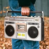 Retro Bluetooth Boombox mit AM/FM Radio, Kassettenrekorder, SD/USB Unterstützung für Home und Travel Entertainment