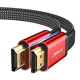 JSAUX 4K HDMI Kabel 3Meter [4K@60Hz,HDMI 2.0,18Gbps] 4K Flach HDMI 2.0 Kabel Highspeed 3M HDMI Nylon Geflochten Kabel Support 4K 3D HDR UHD 2160p 1080p Ethernet ARC PS3/4 TV PC Rot
