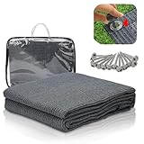 Ollewiellan Vorzeltteppich 250x400cm Campingteppich Outdoor Atmungsaktiv rutschfest Waschbare Schimmelfrei UV-Stabilisiert mit 12 Löchern, 13 Heringe und Tragetasche, Grau Blau