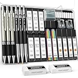 Four Candies 25-teiliges Kunst Druckbleistift-Set mit Etui, Metall-Druckbleistifte 0,5, 0,7, 0,9 mm 2 mm Kupplungsstift (HB 2H 2B 4B Farbe) mit 432 Stück Graphit Minen-Nachfüllungen für Zeichnen
