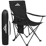 MOUNTREX Campingstuhl Klappbar (bis 120kg) - Klappstuhl mit Verstellbare Armlehne - Anglerstuhl, Strandstuhl - Faltbar, Kompakt & Leicht - Camping Stuhl Inkl. Getränkehalter (Schwarz)