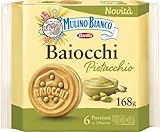 Mulino Bianco Baiocchi Pistazienkekse, und Mürbeteig Ideal zum Frühstück oder Snack, Palmölfrei, 6 Portionen von 3 Keksen, 1, 168.0 gramm, 168.0 grams