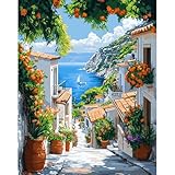 DAERLE Malen nach Zahlen für Erwachsene Ohne Rahmen, Schöne Aussicht auf die Stadt am See, Einfaches DIY Paint by Numbers Landschaft, Acrylfarben Handgemalt Ölgemälde Leinwand für Home Decor 40x50cm
