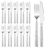 HaWare Steakbesteck Set für 12 Personen, 24-teilig Edelstahl Tafelmesser und Tafelgabel Set, Messer und Gabel Besteck Set mit Hammergriff, Steakmessr Steakgabel Set für Steak/Pizza, Spülmaschinenfest