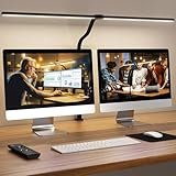 APMIEK Doppelkopf Schreibtischlampe LED Dimmbar, 24W 100 Beleuchtungsmodi, Klemmbar Tageslichtlampe Schreibtisch Lampe, Schwanenhals Büro Tischlampe Augenschutz Arbeitsplatzleuchte, schwarz