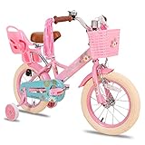 JOYSTAR Little Daisy 16 Zoll Kinderfahrrad für 4-7 Jahre Mädchen Kleinkinderfahrrad mit Stützrädern Prinzessin Kinderfahrrad mit Korb Fahrradschlangen Kleinkindfahrrad Fahrräder Rosa…