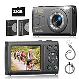 Digitalkamera 4K 64MP mit 32GB SD Karte, Autofokus 18X Digitalzoom Kompaktkamera für Reisen Familie YouTube Vlogging - Tragbare Kamera digital für Kinder, Jugendliche, Studenten, Anfänger (Schwarz)