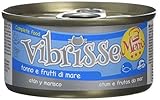 Croci Vibrisse Nassfutter für Katzen mit Thunfisch und Meeresfrüchten, Alleinfutter mit Eisen, Vitaminen und Mineralsalzen, 24 Dosen à 70 g