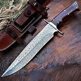 BIGCAT ROAR Handmade Damaskus Jagdmesser - feststehende Klinge Jagdmesser mit Scheide und Walnussholz Griff - 35.5 cm Outdoor-Messer - Patriot