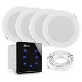 Power Dynamics A100 Bluetooth Deckenlautsprecher 4er Set – 4X Einbaulautsprecher 5' IPX5 Wasserdicht – 160W Verstärker – Badezimmer & Außenbereich – Unterputzradio, 55mm Tief - Weiß/Schwarz